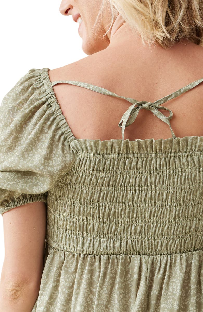 Ingrid & Isabel<sup>®</sup> Elbow Sleeve Smocked Bodice Maxi Maternity Sundress, Alternate, color, Olive Two Tone