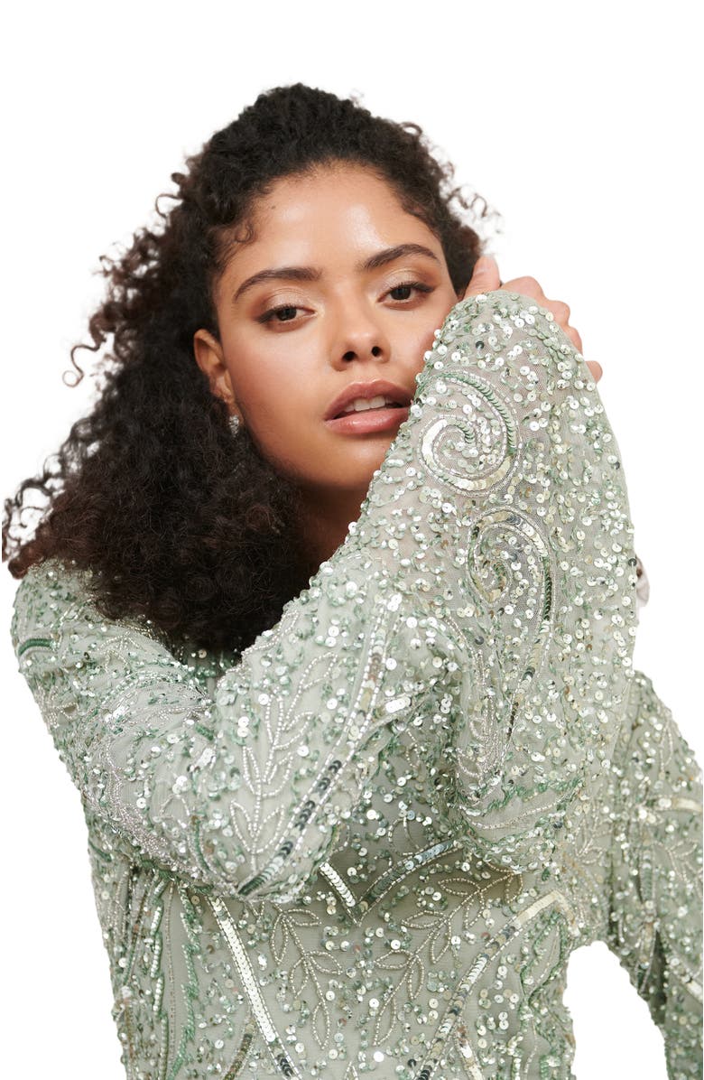 MARYISA Occasion Modest Embellished Sequin Beaded Cape Sleeves Evening Maxi Dress, Alternate, color,