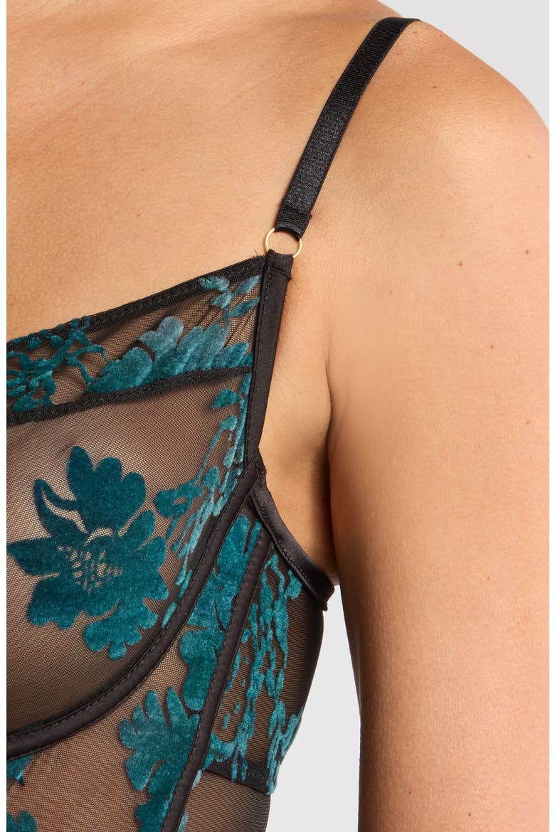 Floral Appliqué Mesh Underwire Bodysuit, Alternate, color, BLACK EMERALD