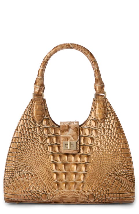 Adrian Croc Embossed Leather Shoulder Bag