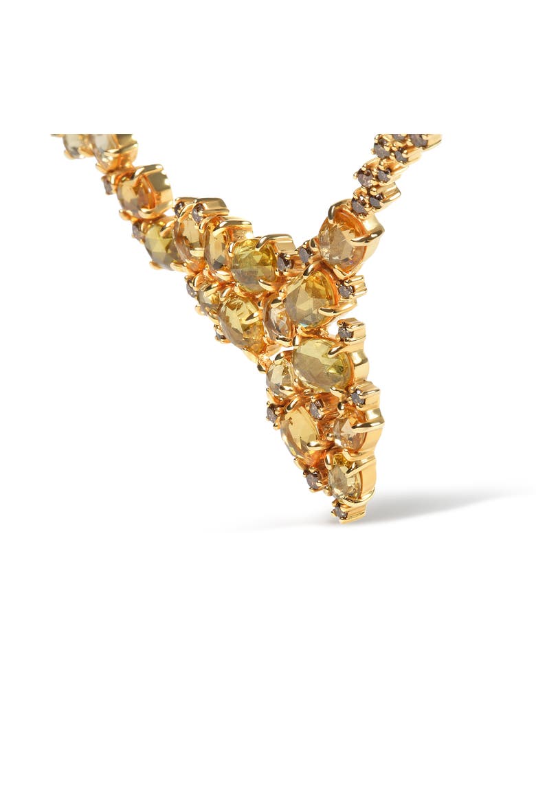 18K Gold 1/2 Cttw Diamond and Sapphire Cluster Station Necklace, Alternate, color, Yellow