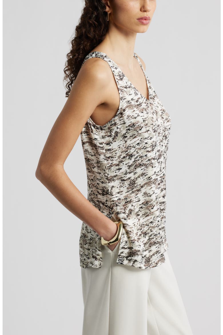 Satin Shell Top, Alternate, color, IVORY- BROWN TEXTURAL