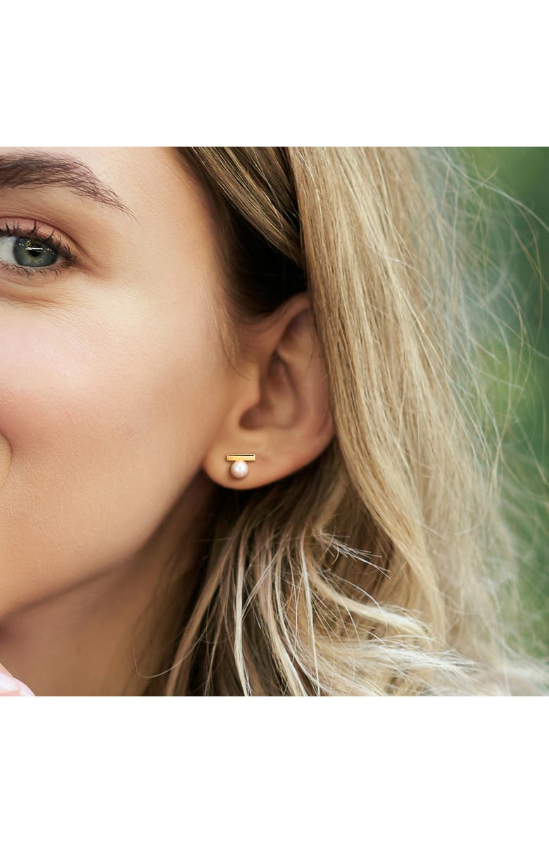 Julianna B. Cultured Pearl Bar Stud Earrings 10k, Alternate, color, Yellow Gold