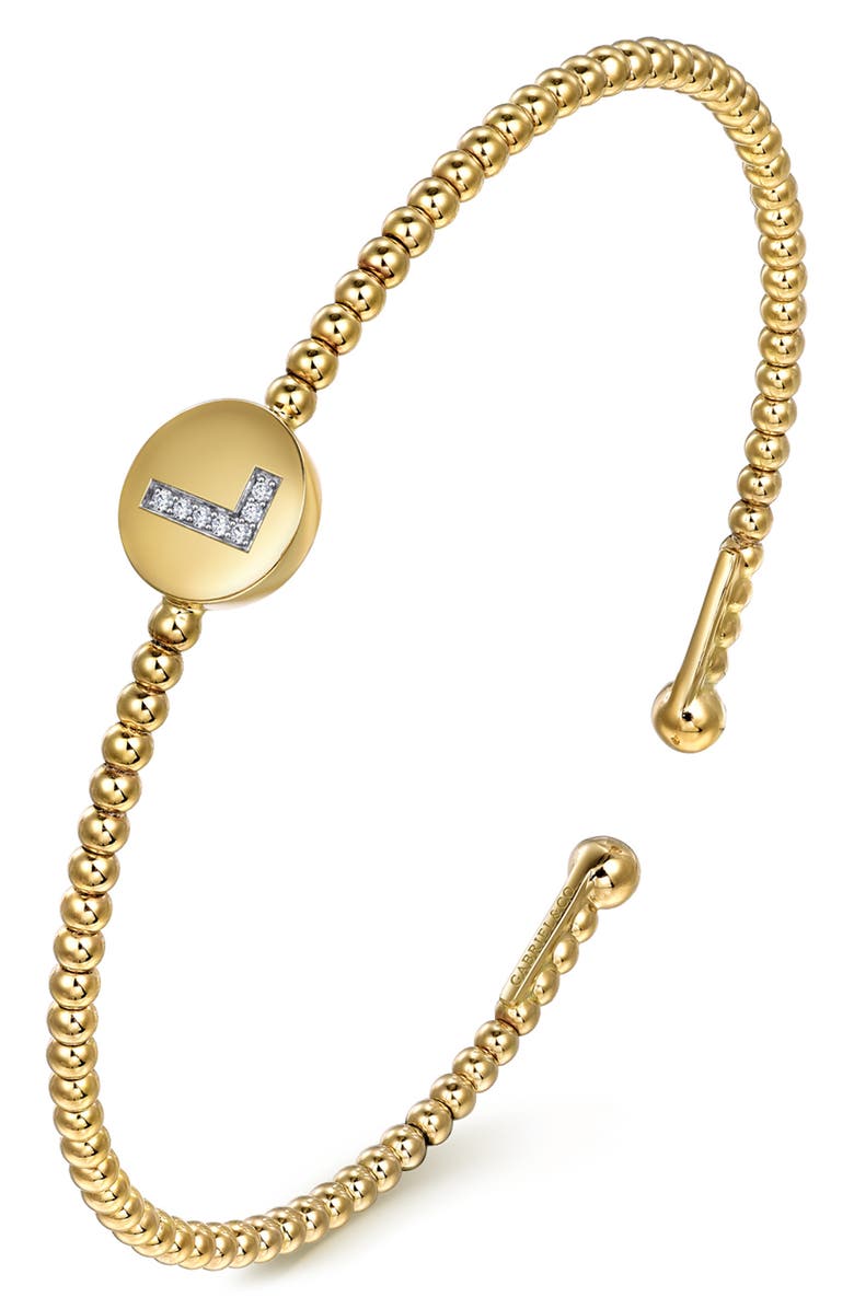Gabriel & Co. Bujukan Initial Diamond Cuff Bracelet, Alternate, color, Gold