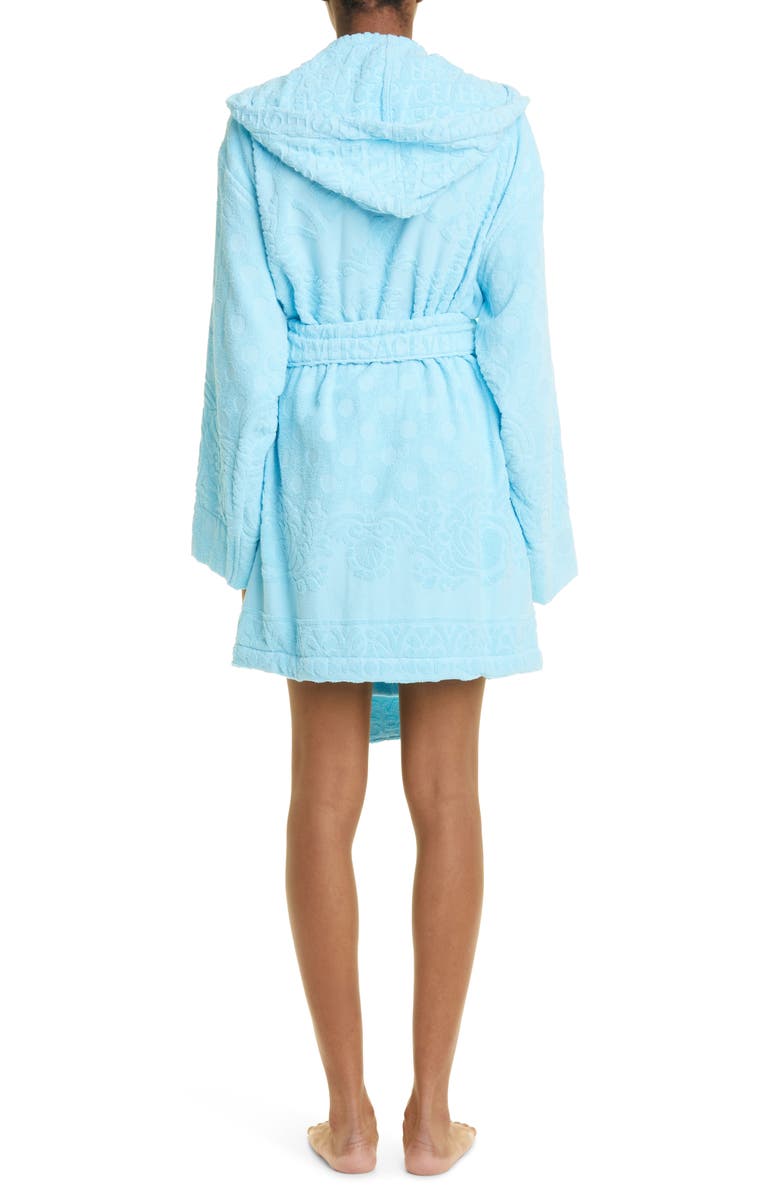Versace Seashell Baroque Hooded Short Bath Robe, Alternate, color, 