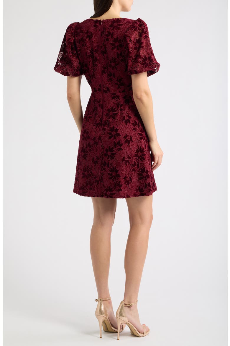 V-Neck Puff Sleeve Fit & Flare Dress, Alternate, color, WINE