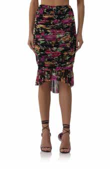 AFRM Ronica Ruched Mesh High-Low Skirt