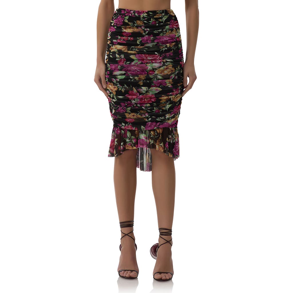 Afrm Ronica Ruched Mesh High-low Skirt In Pink