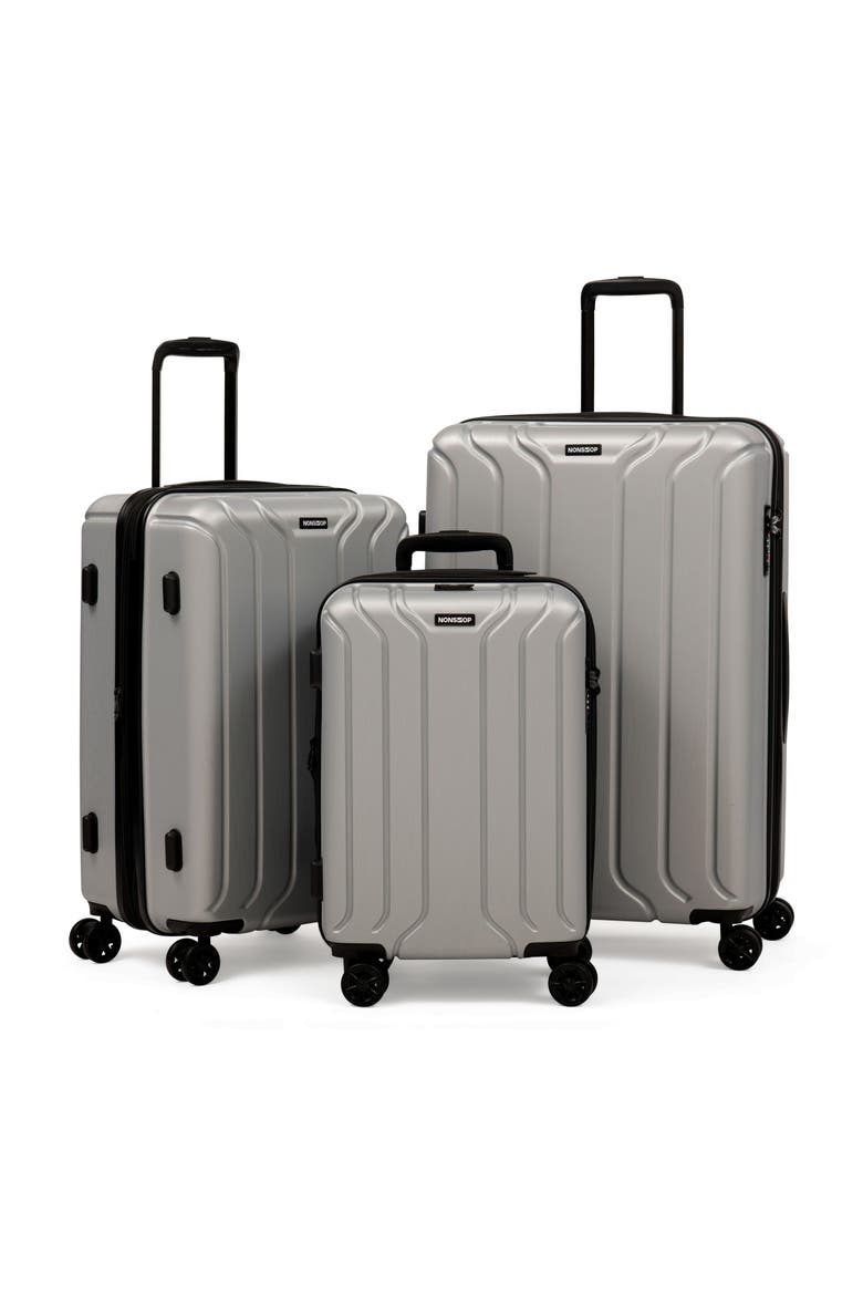 New York 3 Piece Set (20"/24"/ 28") 4 Wheel Luggage Set + 3 Packing Cubes, Main, color, Silver