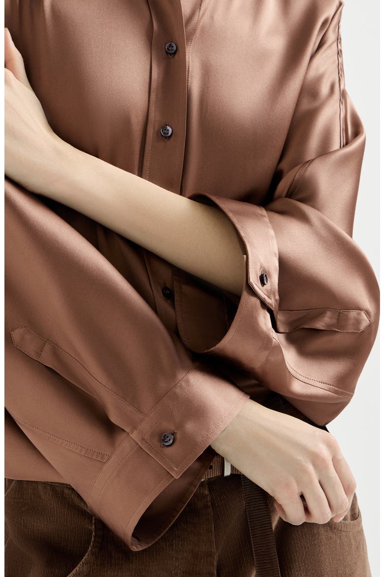 Stretch silk satin shirt with monili, Alternate, color, Dattero