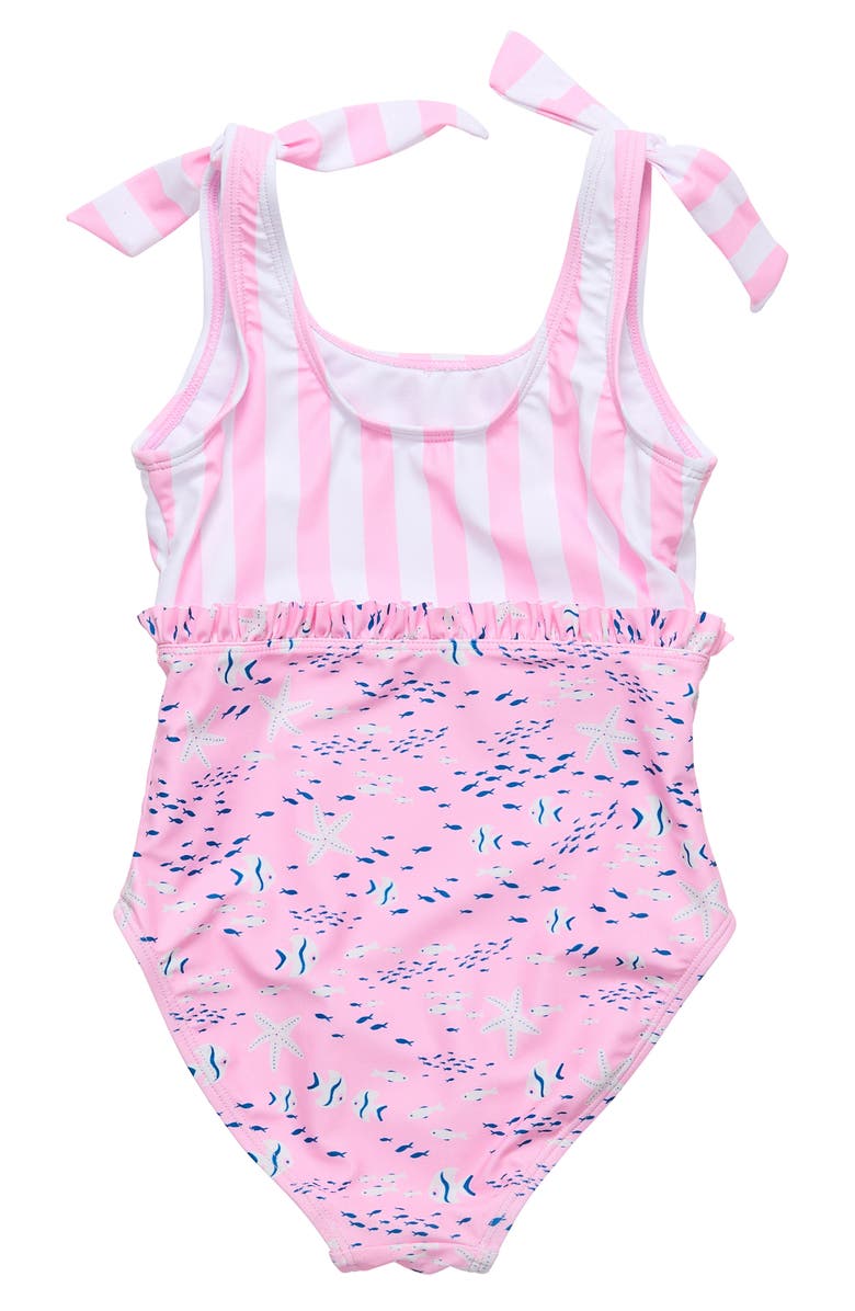Snapper Rock Kids' Pink Sea Print Ruffle One-Piece Swimsuit, Alternate, color,