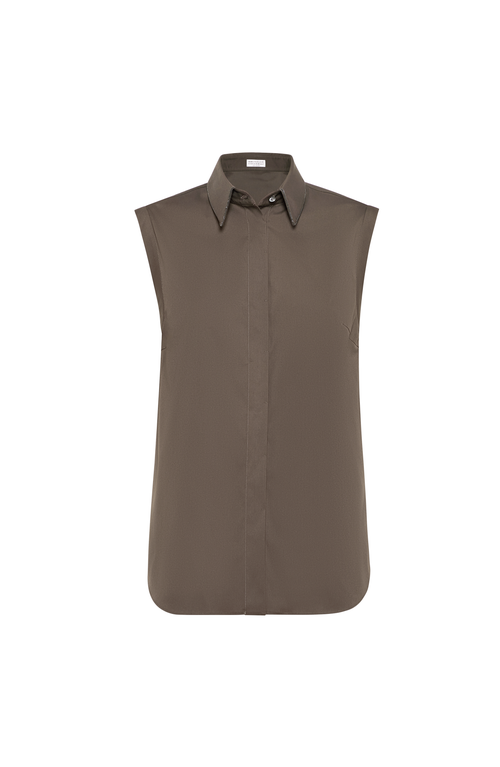 Brunello Cucinelli Stretch Poplin Shirt In Brown