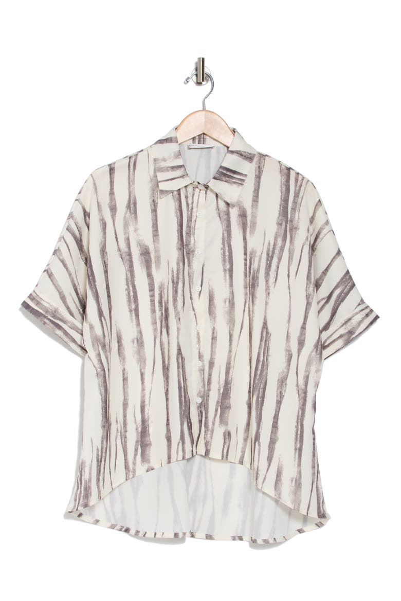 Patterned High-Low Button-Up Shirt, Alternate, color, GREY