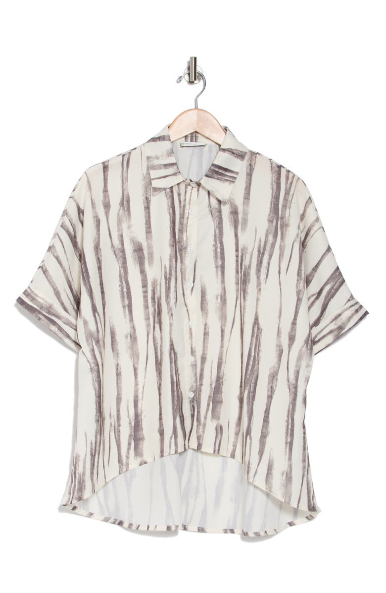 PATRIZIA LUCA Patterned High-Low Button-Up Shirt, Alternate, color, Grey
