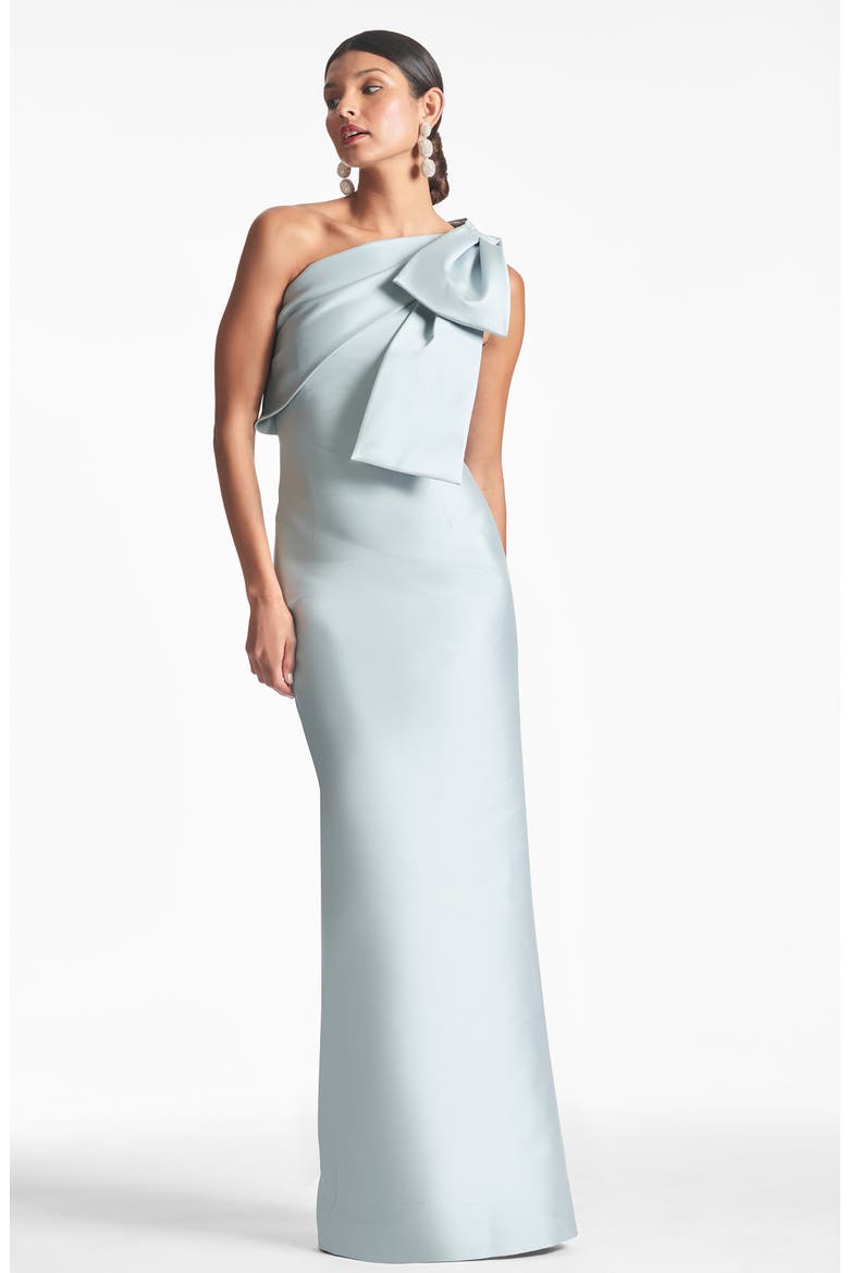 Bonnie Bow One-Shoulder Mikado Gown, Alternate, color, ASH BLUE