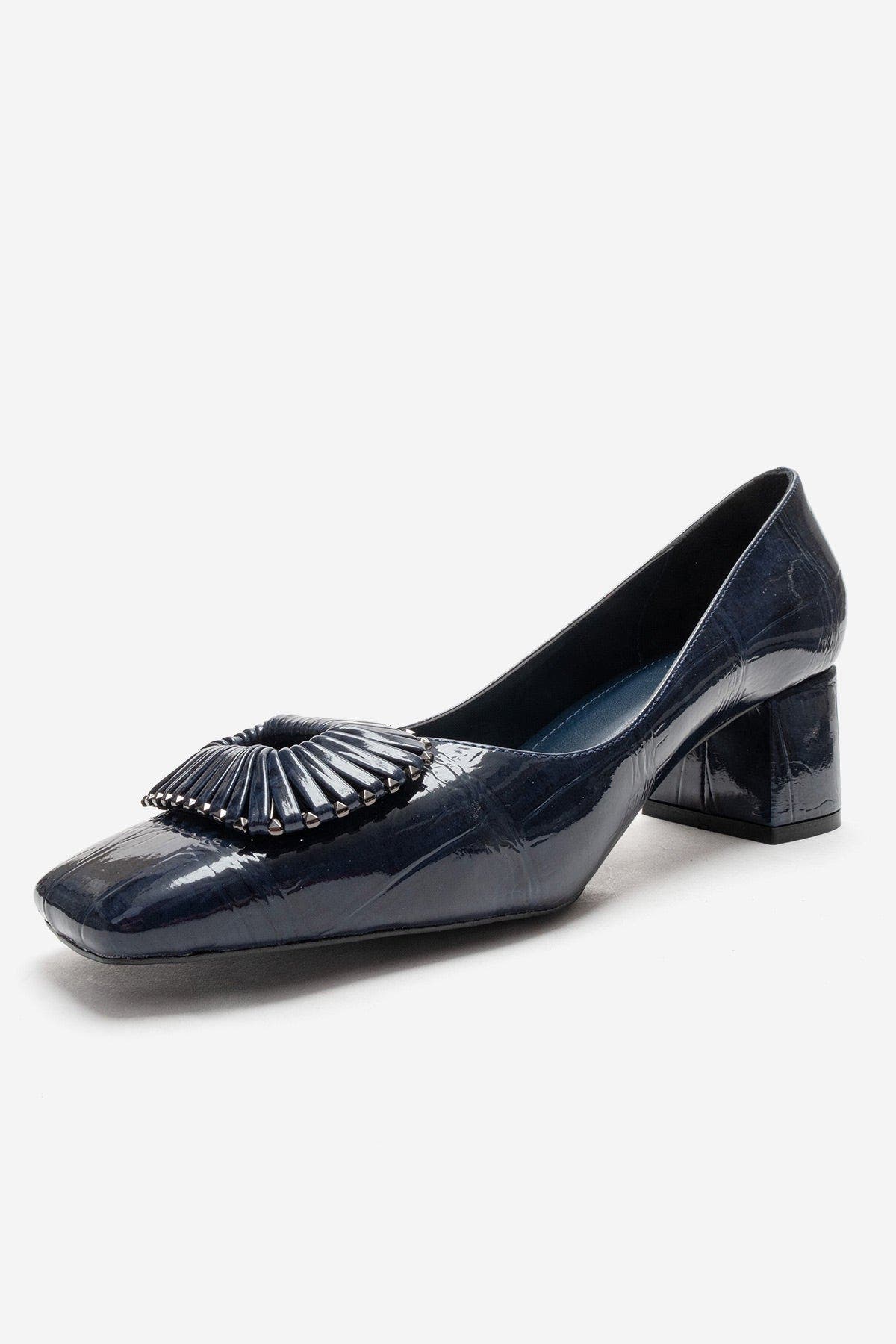 Velora Buckle Square Toe Block Heel Pump, Alternate, color, Navy Print