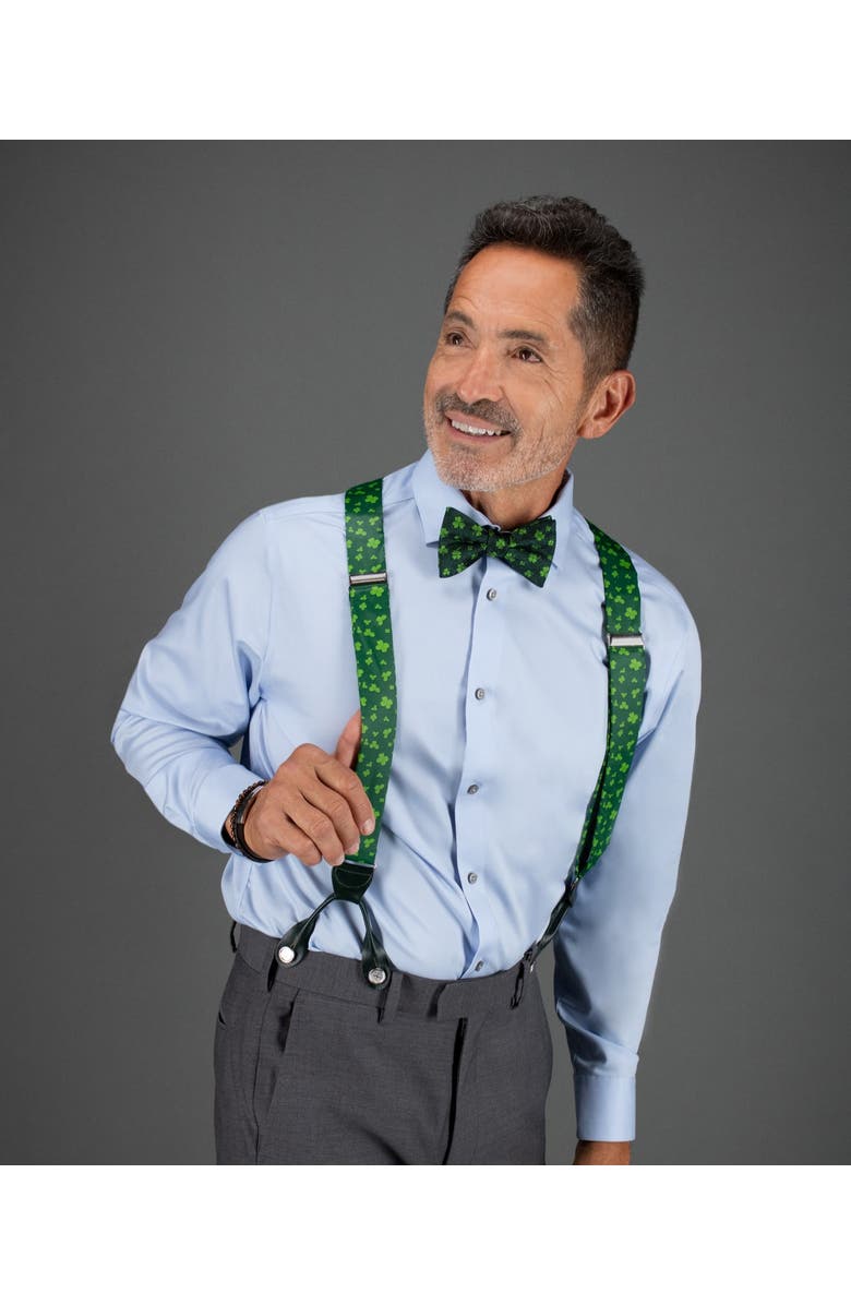 Trafalgar Green Shamrock Silk Button End Brace, Alternate, color, Green