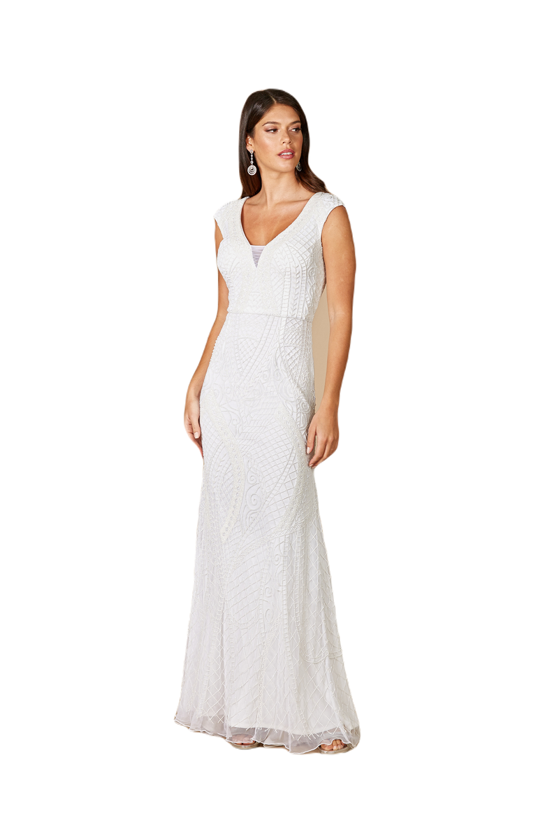 LARA New York Gwen Beaded Short Sleeve Wedding Dress, Main, color, Ivory