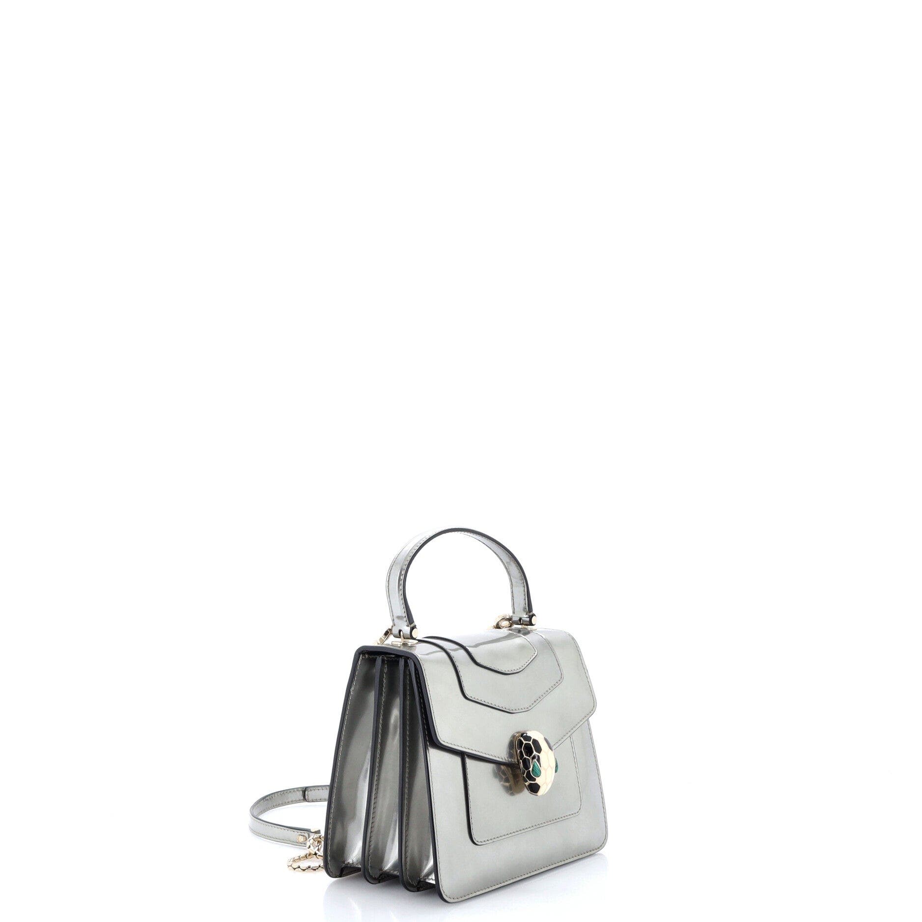Serpenti Forever Top Handle Bag Patent Small, Alternate, color, Metallic Silver