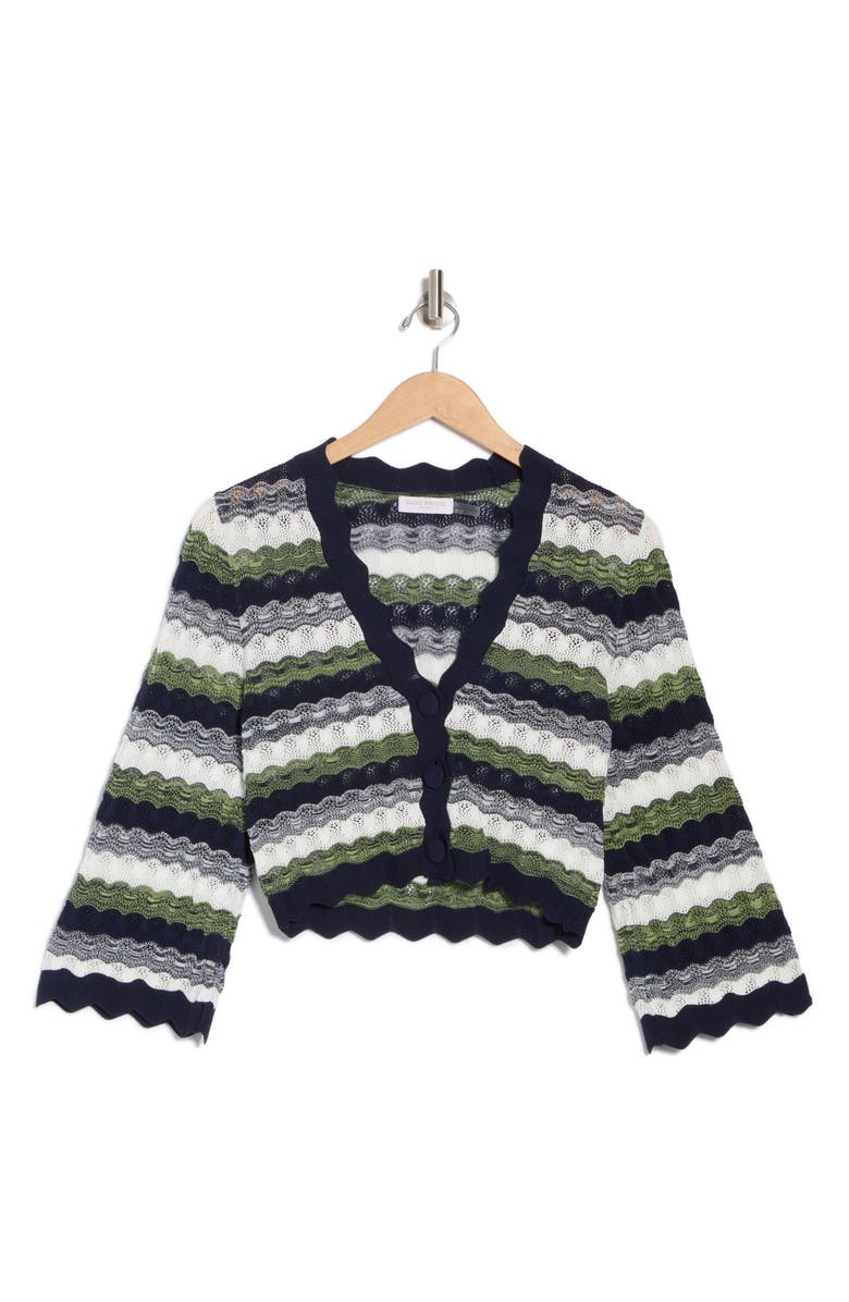 Ramy Brook Nell Cotton Cardigan, Alternate, color, Spring Navy Wavy