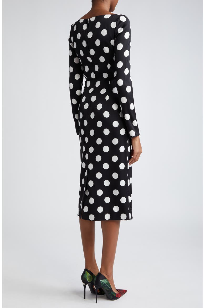 Polka Dot Long Sleeve Charmeuse Sheath Dress, Alternate, color, NERO