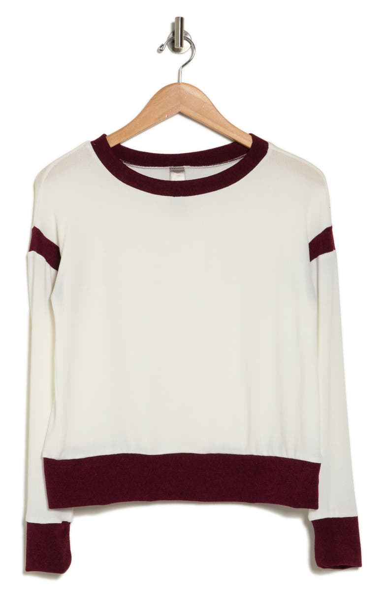GO COUTURE Spring Varsity Long Sleeve Top, Alternate, color, Ivory/ Burgundy