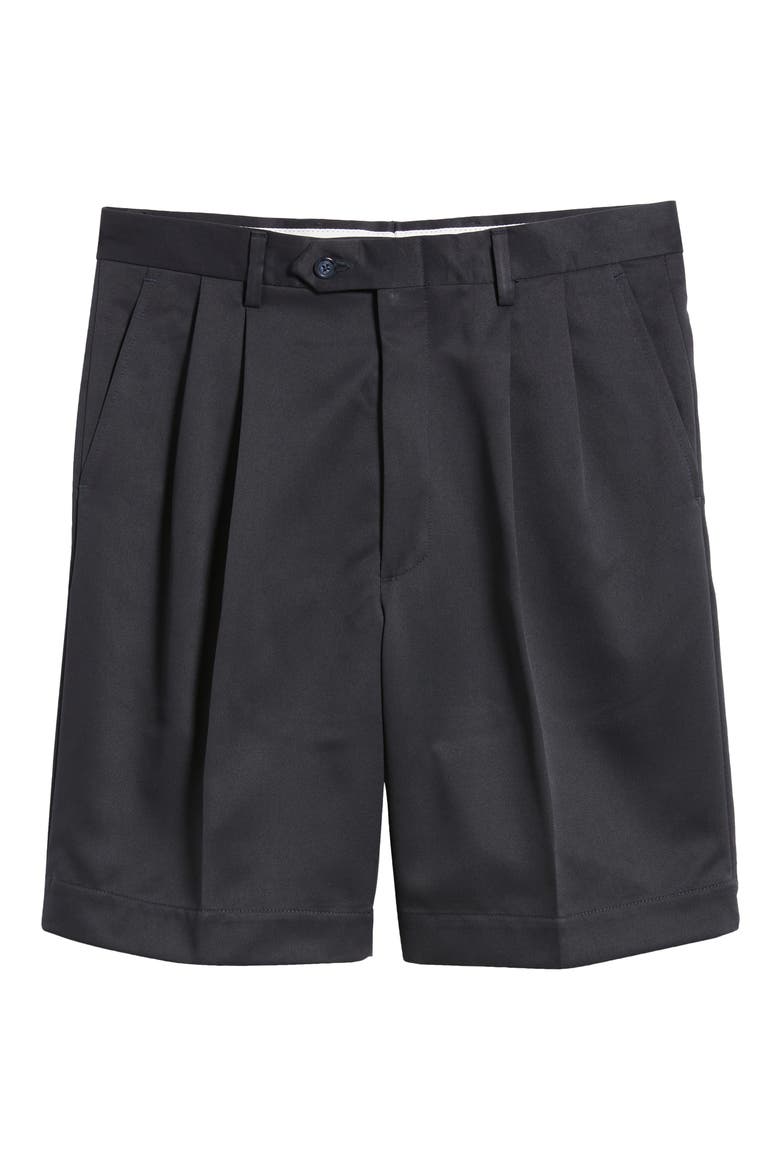Microfiber Pleated Shorts, Alternate, color, NAVY