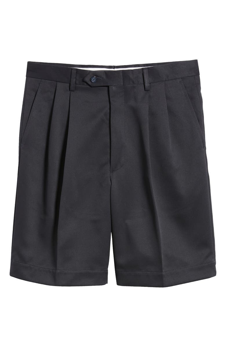 Berle Microfiber Pleated Shorts, Alternate, color, Navy