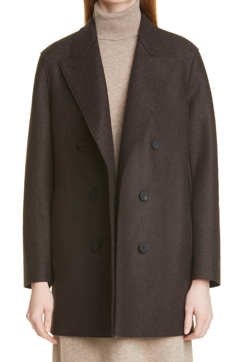 Pressed Wool Peacoat, Main, color, DARK BROWN