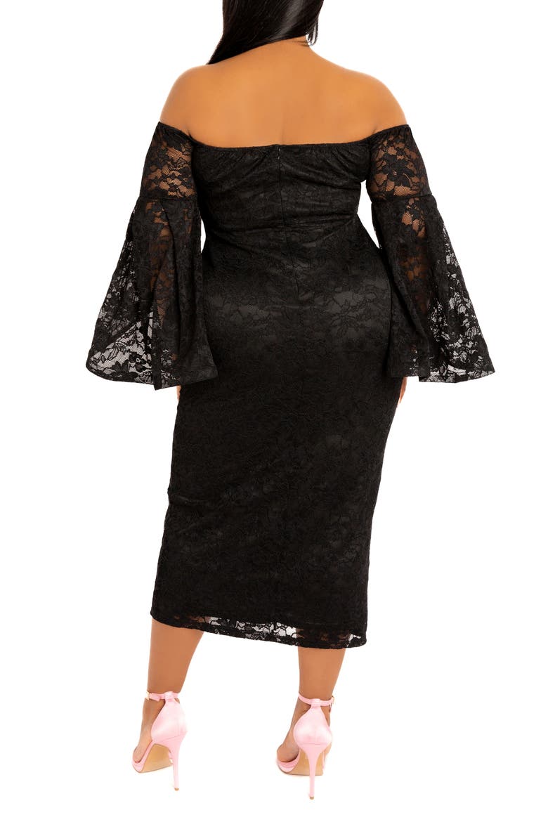 Lace Off-the-Shoulder Midi Dress, Alternate, color, BLACK