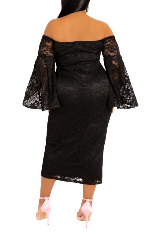 Shop Buxom Couture Lace Off-the-shoulder Midi Dress In Black