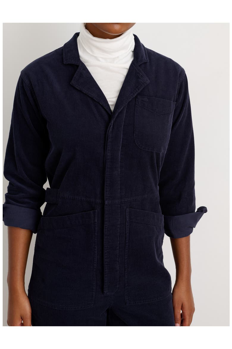 Fine Wale Long Sleeve Crop Cotton Jumpsuit, Alternate, color, DEEP NAVY
