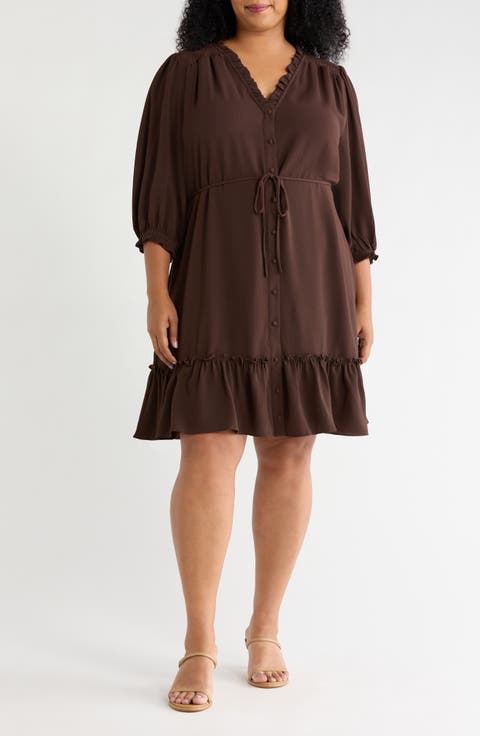 Ruffle Trim Button-Up Dress