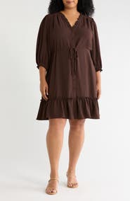 CeCe Ruffle Trim Button-Up Dress