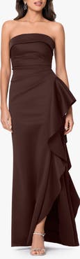 Xscape Evenings Ruffle Strapless Scuba Crepe Gown
