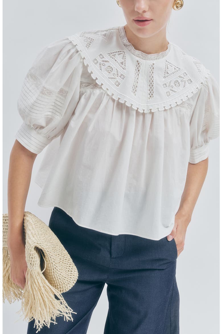 Ariel Oversized Collar Cotton Top, Alternate, color, WHITE