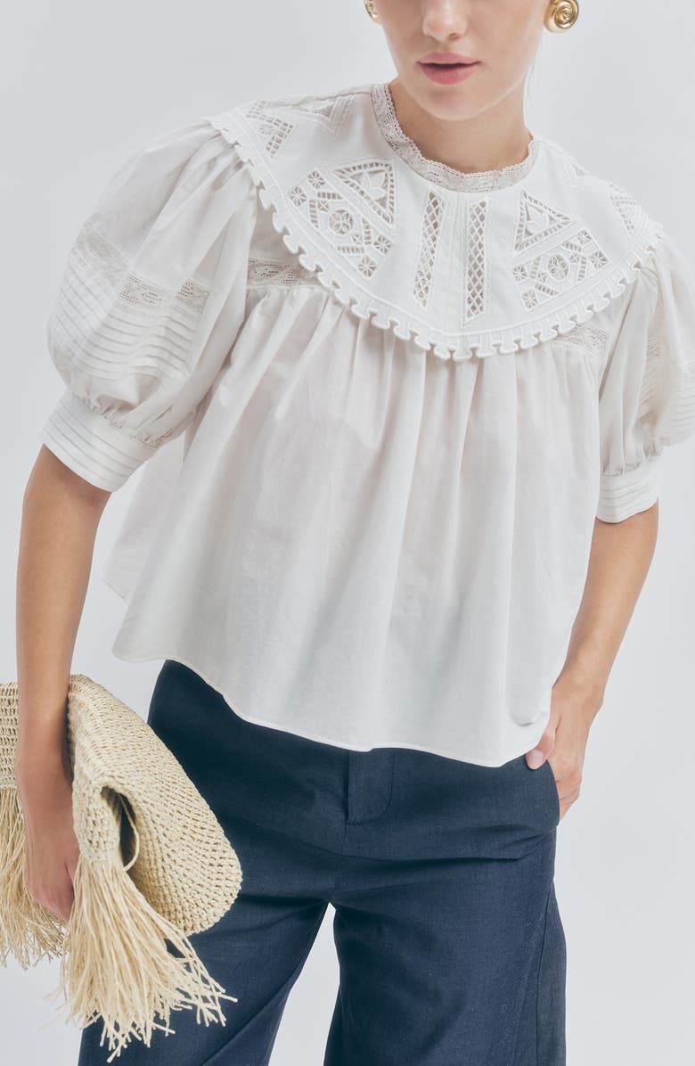 MAUDE CLUB Ariel Oversized Collar Cotton Top, Alternate, color, White