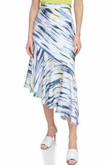 Printed Asymmetric Satin Midi Skirt