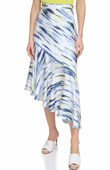 Printed Asymmetric Satin Midi Skirt