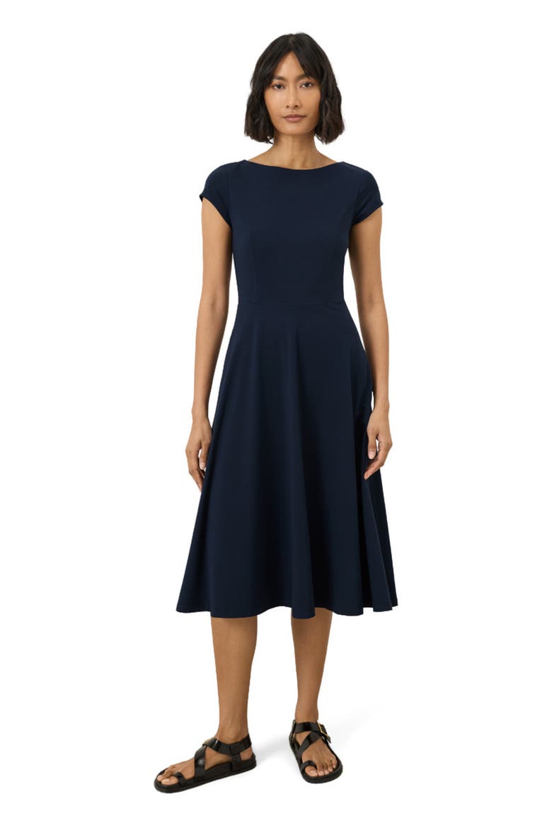 Fit & Flare Ballet Neck Dress Made With Organic Cotton, Main, color, Navy