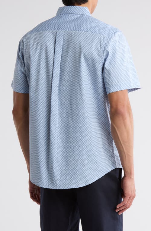 Nordstrom Rack Short Sleeve Cotton Poplin Button-up Shirt In Blue- White Raindrop