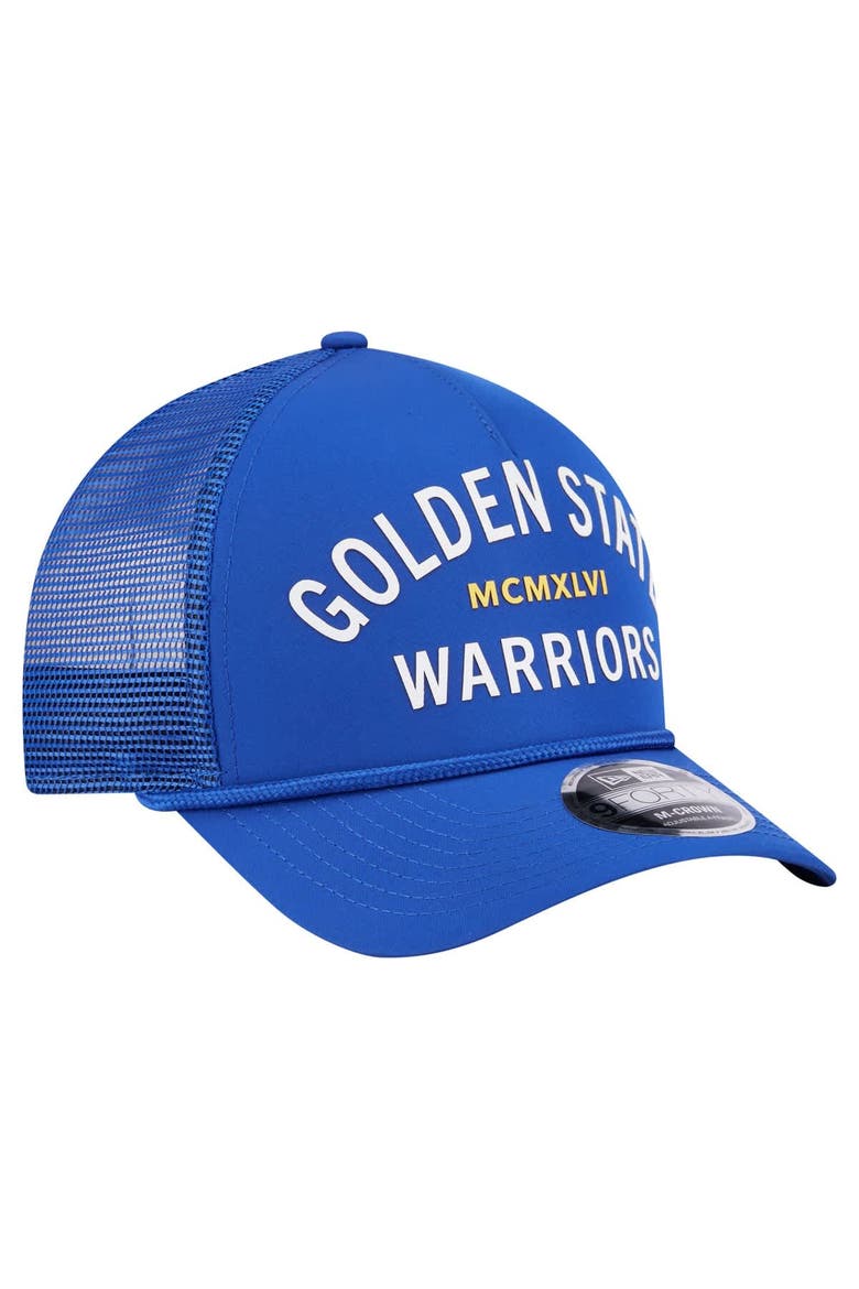 Men's New Era  Royal Golden State Warriors Minimalist A-Frame 9FORTY Trucker Hat, Alternate, color, Royal