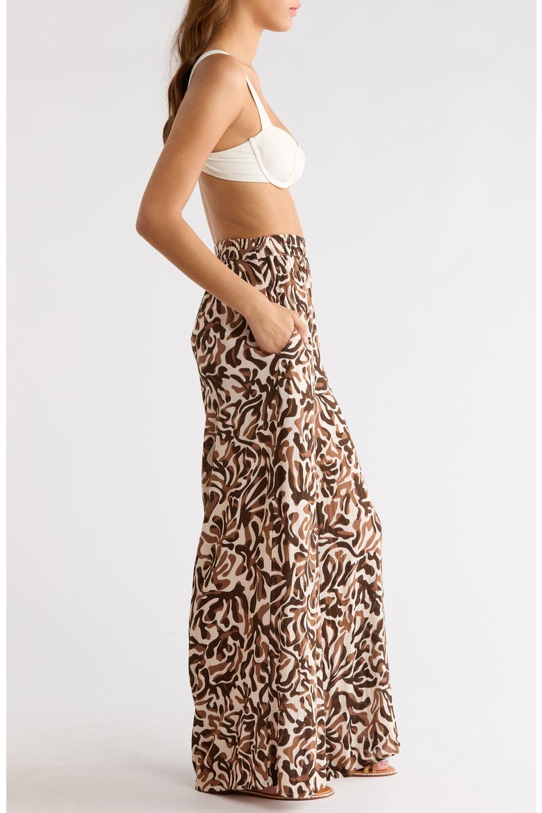 Print Wide Leg Pants, Alternate, color, BROWN CAROLINA