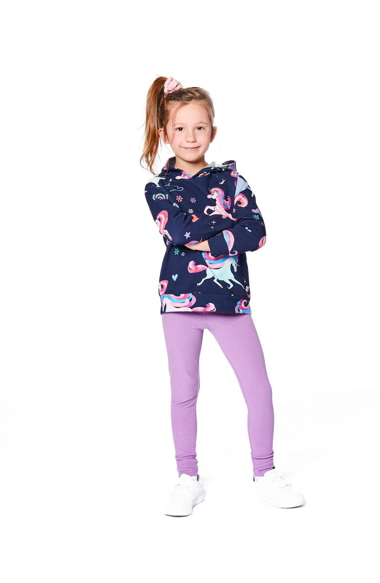 Deux par Deux Pullover Fleece Hoodie Unicorn, Main, color, Navy