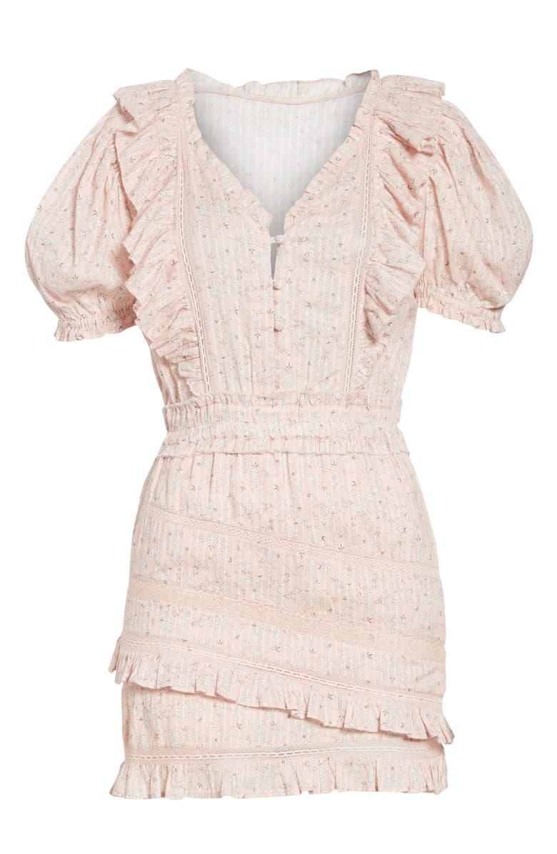 LoveShackFancy Sutton Asymmetrical Tiered Ruffle Cotton Dress, Alternate, color,