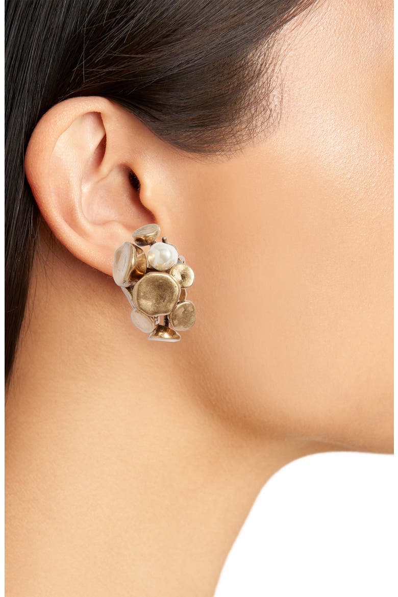 Brutalist Cluster Clip-On Earrings, Alternate, color, ANTIQUE LIGHT BRASS