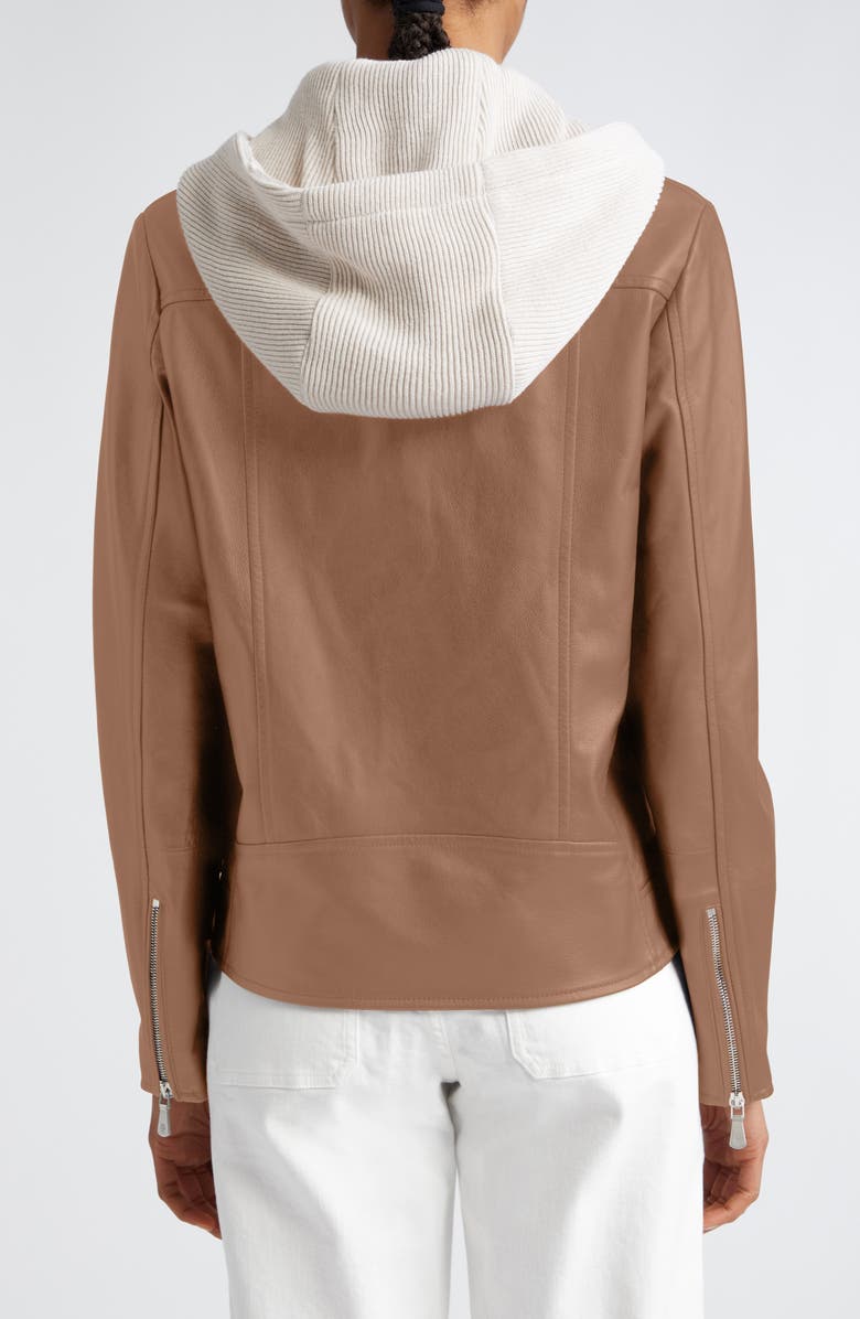 Eleventy Leather Biker Jacket with Removable Hooded Bib, Alternate, color, 