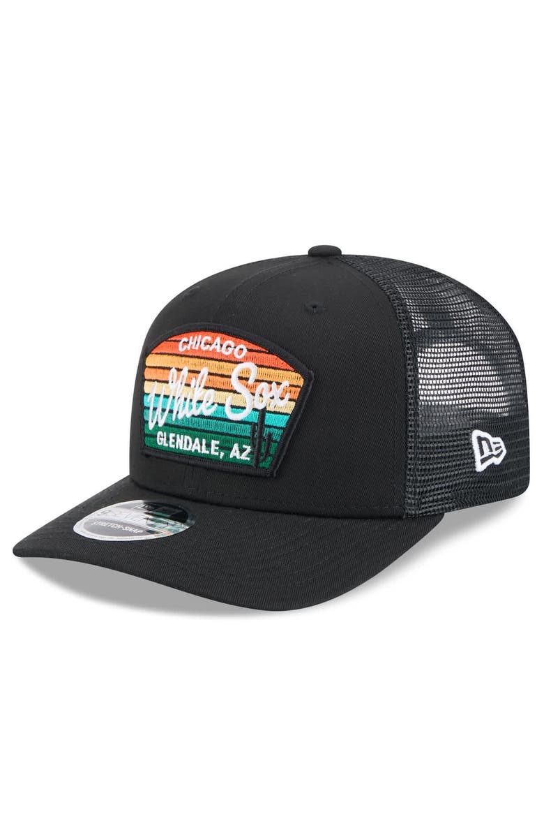 New Era Men's New Era Black Chicago White Sox 2025 Spring Training 9SEVENTY Stretch-Snap Trucker Hat, Main, color,