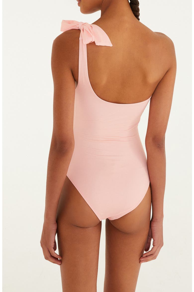Anturium One-Shoulder Tie Strap One-Piece Swimsuit, Alternate, color, LIGHT PINK
