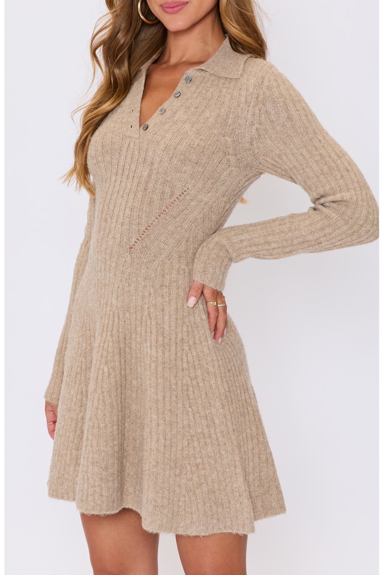 Ember Long Sleeve Fit & Flare Sweater Minidress, Alternate, color, CAMEL